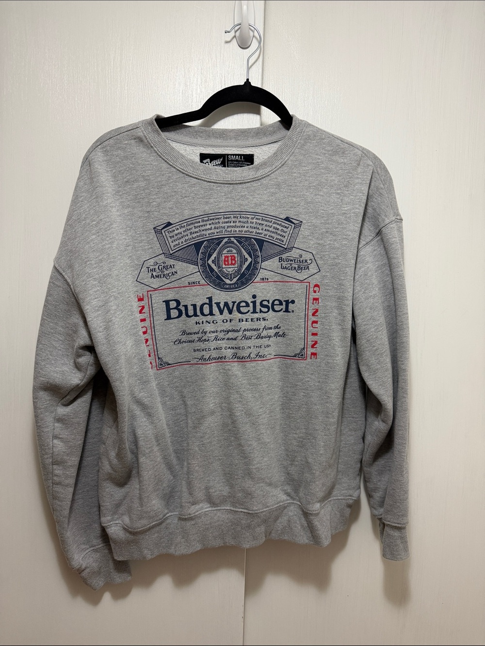 Budweiser Gray Crewneck Sweatshirt with Navy and Red Logo